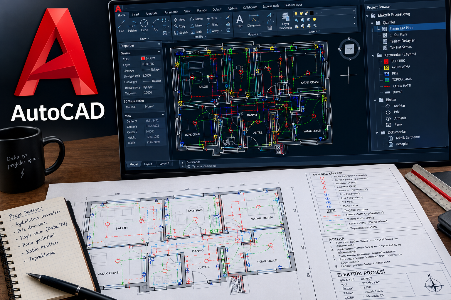 AutoCAD ile Elektrik İç Tesisat Proje Çizimi ( YouTube video anlatımı ) | TİCARETHANE